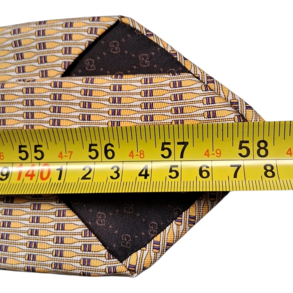 Vintage Gucci 58 X 4"" Brown Geometric Silk Made In Italy Neck Tie - Picture 10 of 11